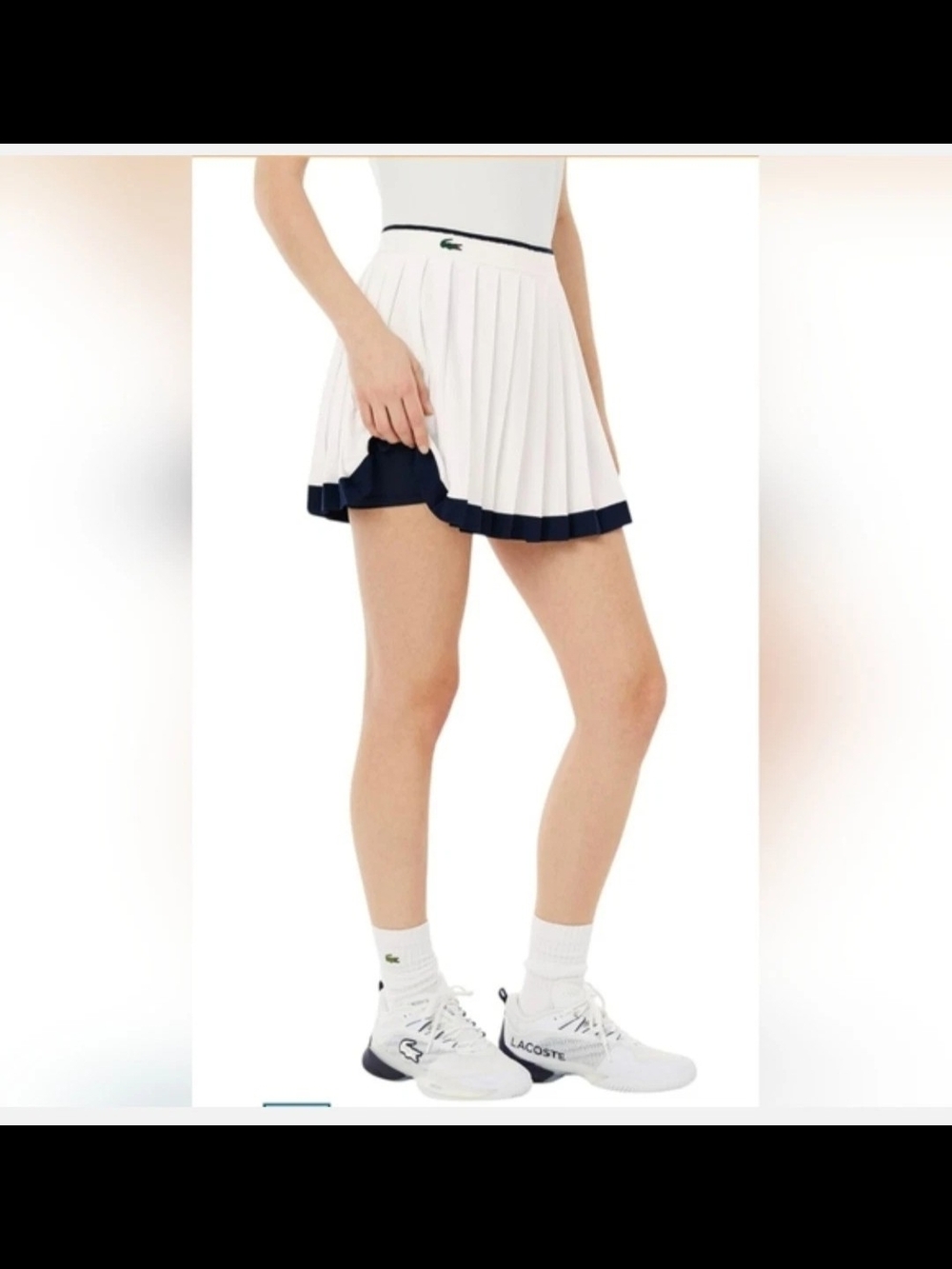 Lacoste White Pleated Tennis Skort with Navy Trim